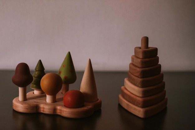 Photo wooden toys in children's room