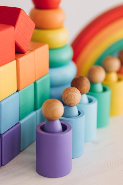 Wooden toys isolated on white background