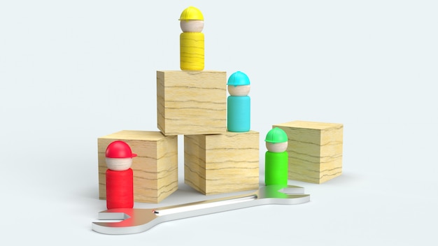 Wooden toys on white background, 3d rendering for labour day content