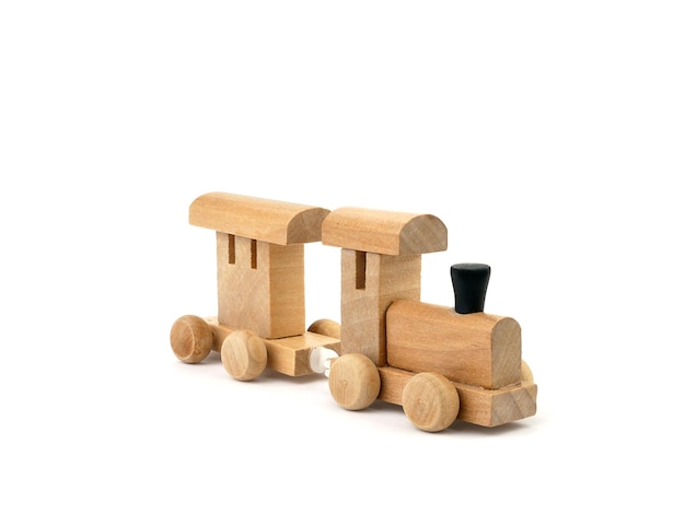 Photo wooden train isolated on white background train toy made by real wood vintage wood toy