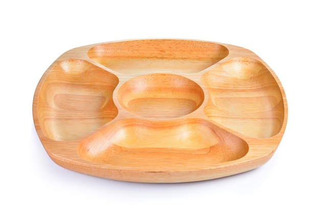 Wooden tray on white