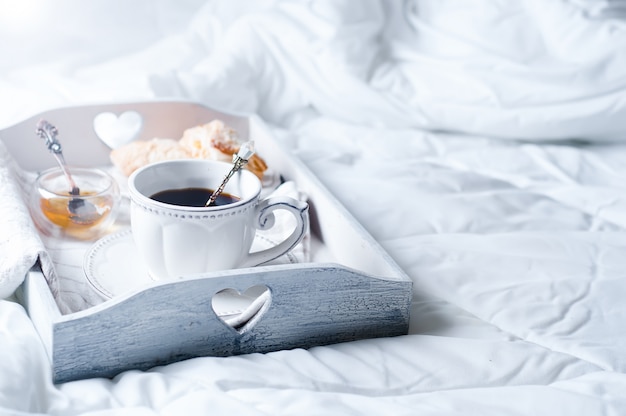 Wooden tray with coffee