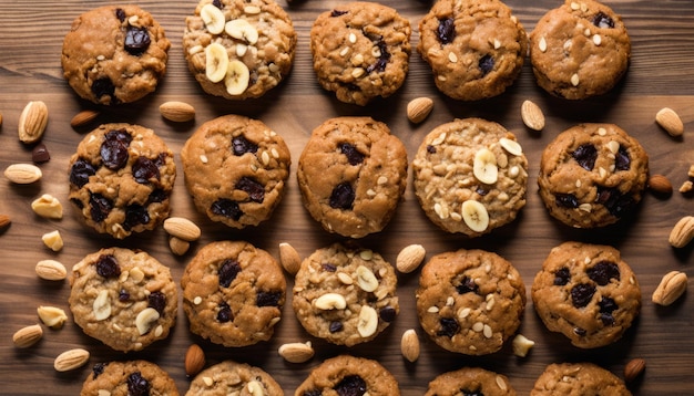 A wooden tray with a dozen cookies and almonds