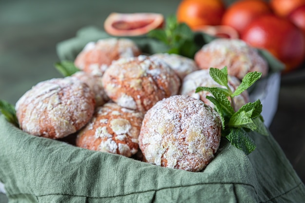 Wooden tray with orange crinkle cookies