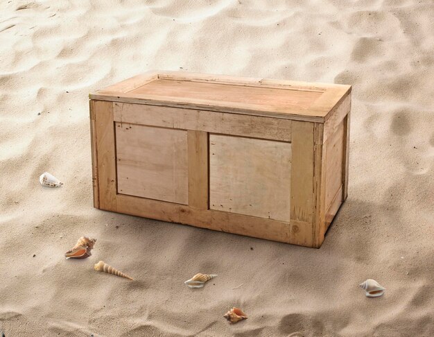 Wooden Treasure Box On The Beach With Sun Beam