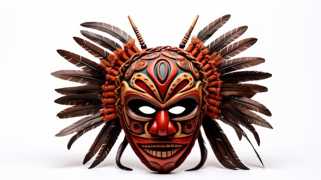 Wooden Tribal Mask on White Background