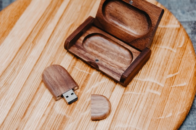 Wooden usb flash drive in a box of solid wood Handwork