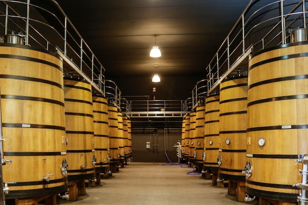 Wooden vats in a cellar