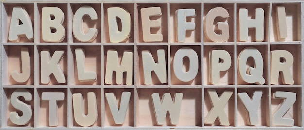 Photo wooden vintage alphabet set lettering a to z educational toys object
