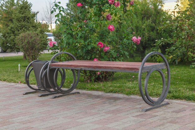 Wooden vintage bench in a public park