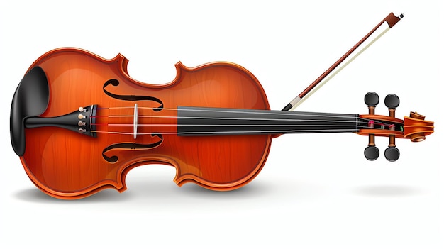 Photo a wooden violin with a bow the violin is brown and has a glossy finish the bow is made of wood and has a black grip