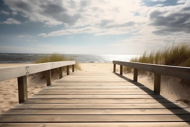 Wooden walkway at the beach in summer AI generated