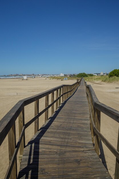 Photo wooden walkway extends along the beach of the port of mar del plata