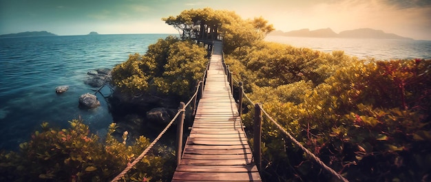 Wooden walkway leading to an island