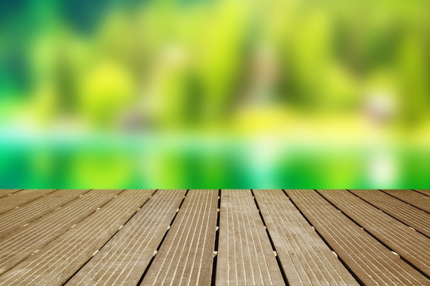 Wooden walkway with blurred view