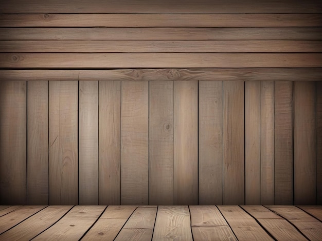 Photo wooden wall and floor with wooden planks for background use