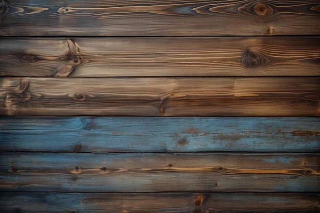 a wooden wall with a blue and brown design on it