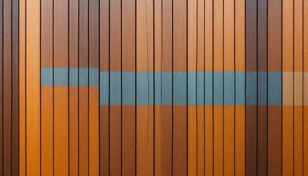 a wooden wall with blue stripes on it and a blue stripe on the side