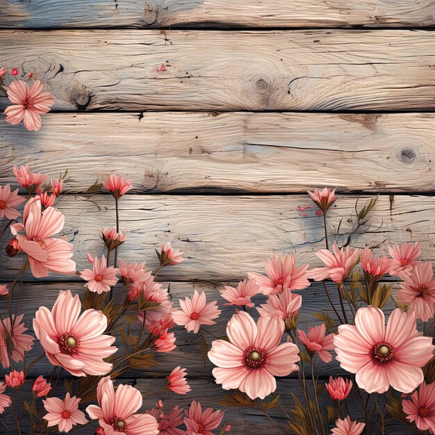 Photo a wooden wall with flowers and a wooden background with a background of wood