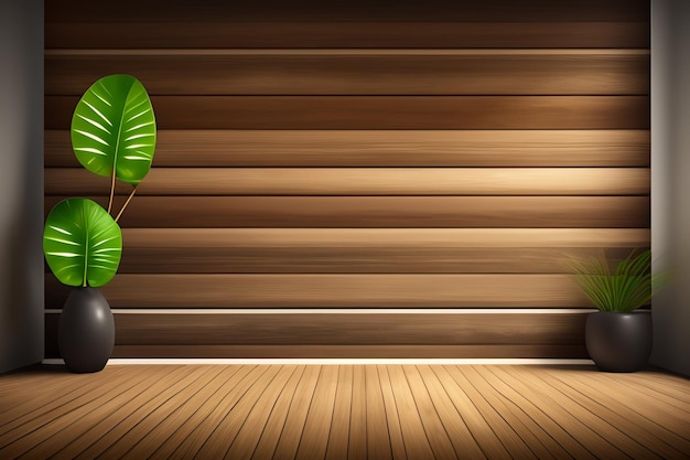 A wooden wall with a plant in a pot