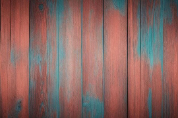 A wooden wall with a red and blue background.