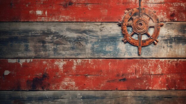 a wooden wall with a ship on it