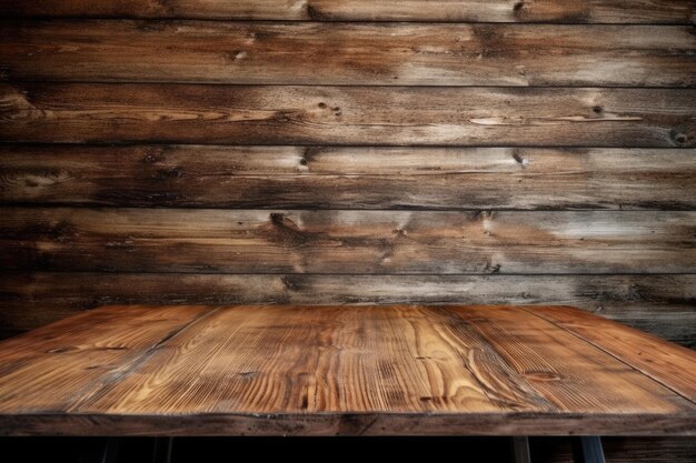A wooden wall with a table and a wooden background with a wooden texture.