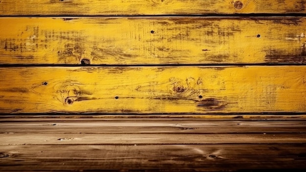 A wooden wall with a yellow painted surface and the word " on it. "