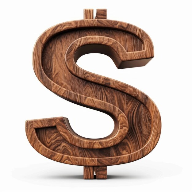 Photo wooden walnut dollar sign on white background