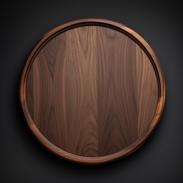 Photo wooden walnut minimalistic round picture frame minimalistic ring with realistic texture square digital illustration ai generated empty circle on black background