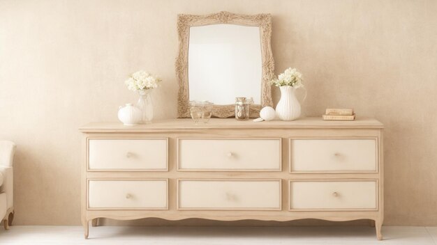 Photo a wooden wardrobe and mirror with wall