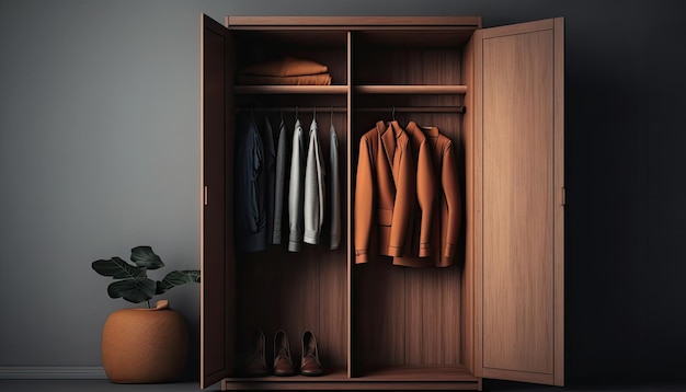 A wooden wardrobe with a shelf that says'the word'on it '