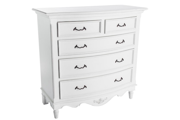 Wooden white chest of drawers with drawers for storing things