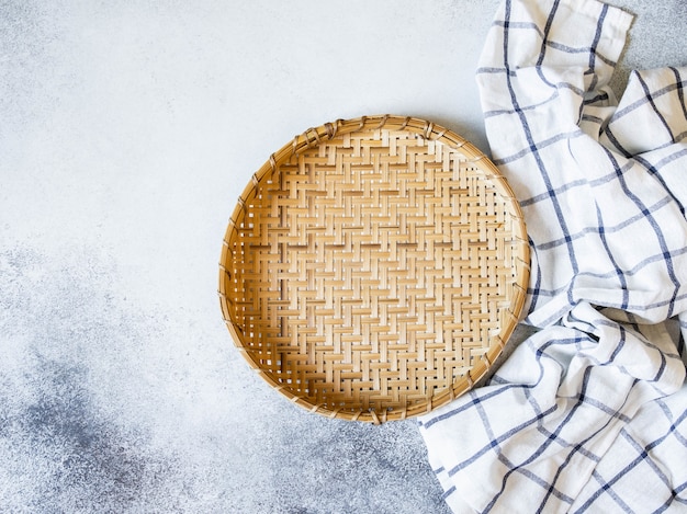 Wooden wicker tray and towel