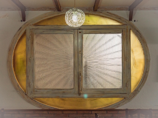 wooden window and colored glass