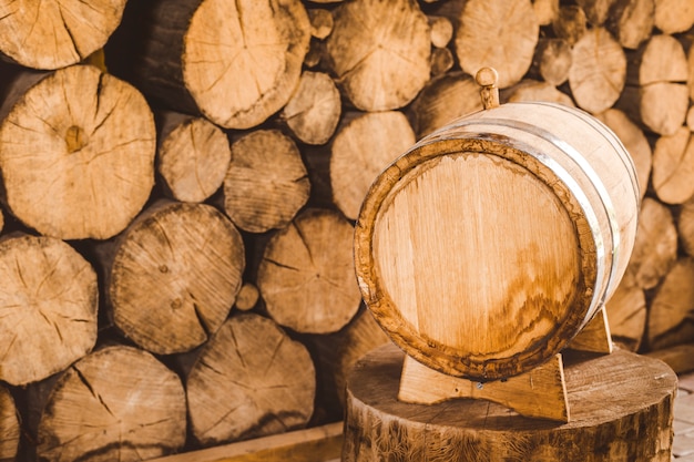 Wooden wine barrel. 