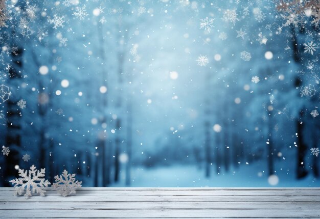 Photo wooden wood board and snow background