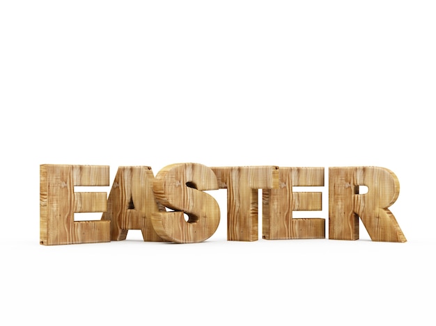 Wooden Word Easter isolated on white background