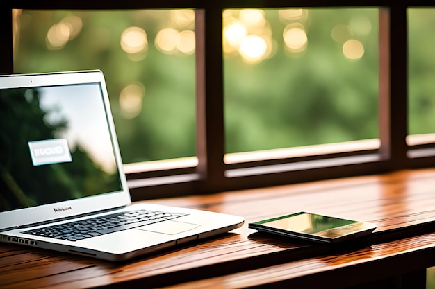 wooden work desk laptop desktop view professional photography