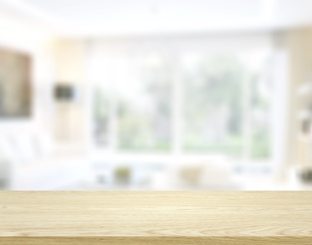 Wooden worktop on blur background