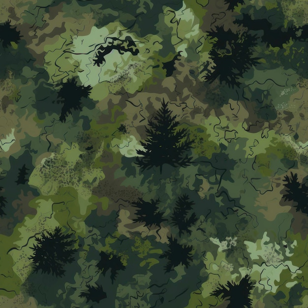 Шаблон топографической карты лесного камуфляжа, созданный AI