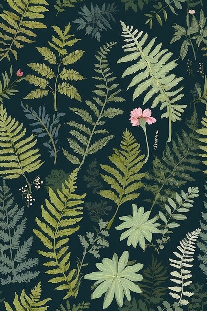 Photo woodland serenity seamless forest floor pattern with ferns moss and flowers