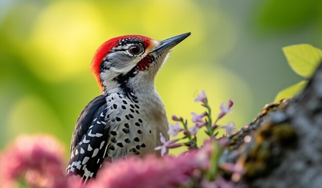 A woodpecker bird on branch Generative AI