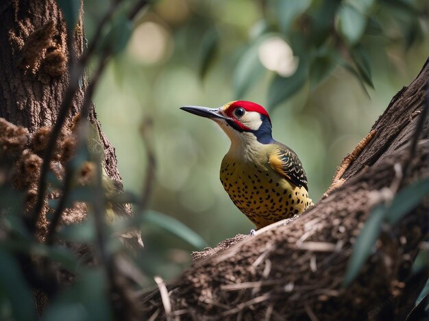 Photo woodpecker bird on a tree in the forest