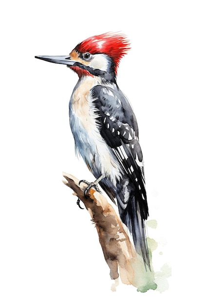 Woodpecker bird watercolor clipart cute isolated on white background with Generative AI