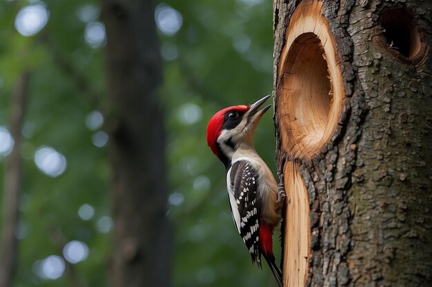 Photo a woodpecker is perched on a tree trunk