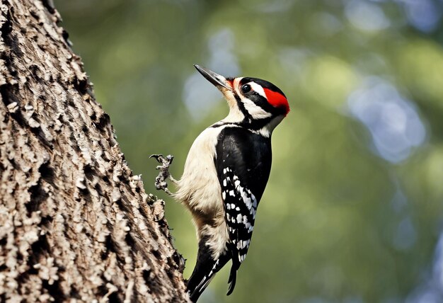 Photo woodpecker pecking at a tree