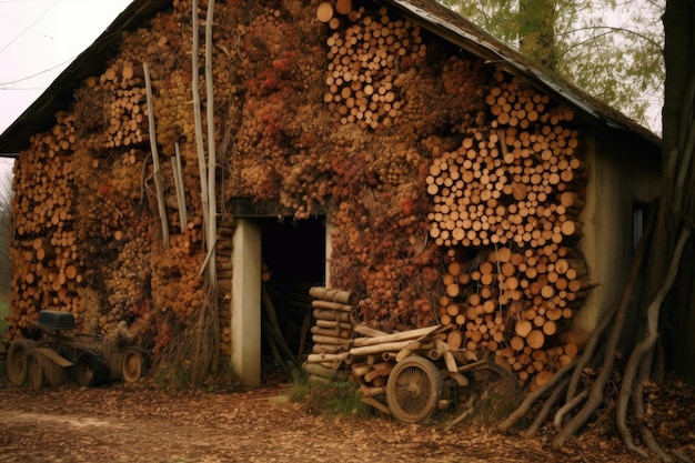 Woodpile by beetles showing damage created with generative ai