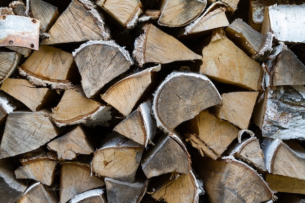 Woodpile in countryside close up