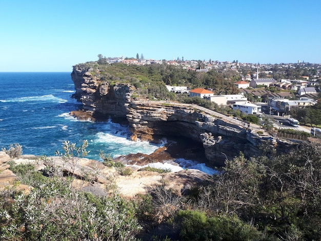 Woods and houses on the coastal cliffs of Gap Park ocean landscape Sydney 23 August 2019